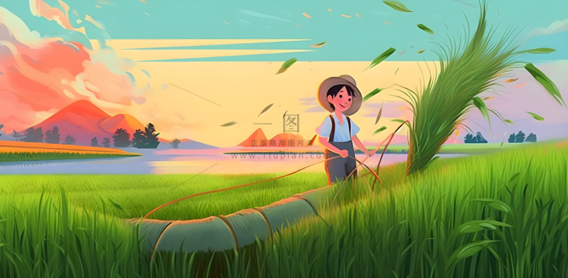 农田庄稼小麦玉米地夕阳晚霞绿色背景