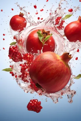 石榴水果碰撞水花摄影图