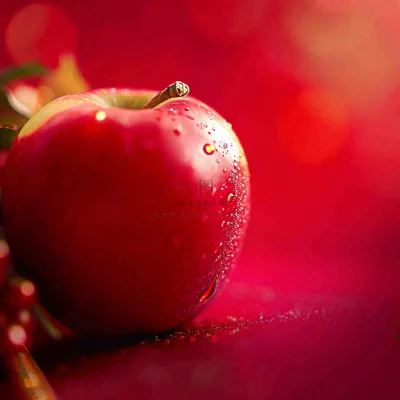 红苹果新鲜特写水珠，圣诞平安夜，水果美食，温馨摄影图