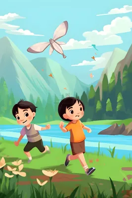 儿童孩子们大自然草原森林游玩卡通背景 儿童孩子们大自然草原森林游玩卡通背景