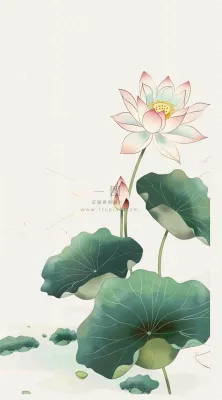 夏天荷花荷叶清凉小清新淡雅小暑大暑处暑插画背景