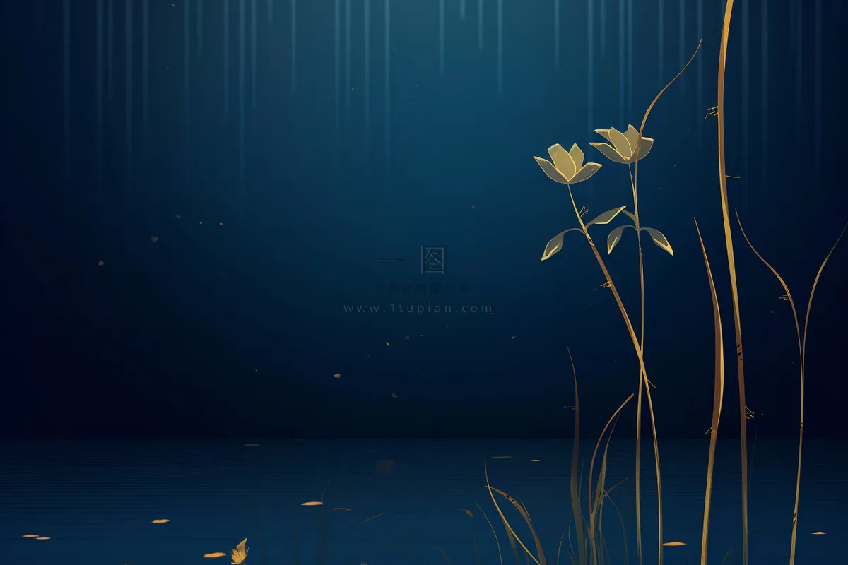 高端大气蓝色金色荷花线条背景