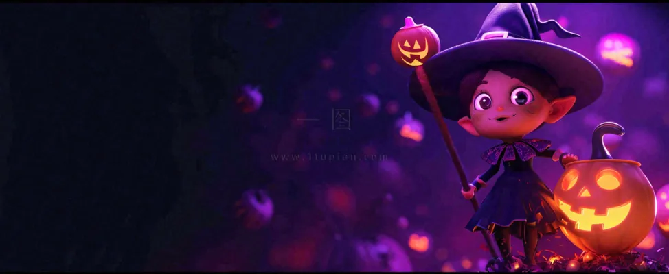 万圣节紫色黄南瓜黑色恐怖，疯狂奇幻鬼屋