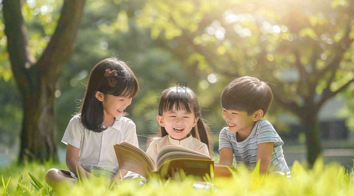 公园草坪看书阅读的学生孩子们知识兴趣世界读书日摄影图