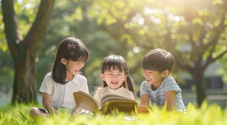 公园草坪看书阅读的学生孩子们知识兴趣世界读书日摄影图