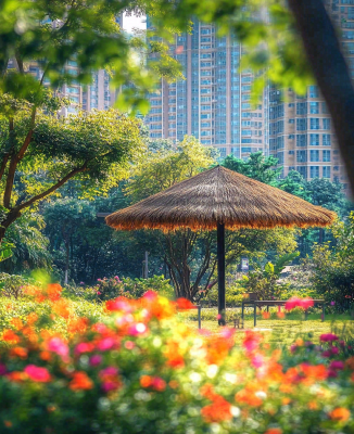 小区绿化公园环境鲜花摄影图