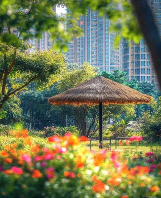 小区绿化公园环境鲜花摄影图