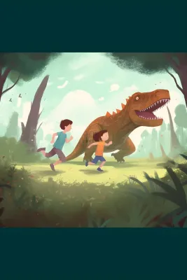 恐龙儿童大自然森林奔跑插画海报素材背景 恐龙儿童大自然森林奔跑插画海报素材背景
