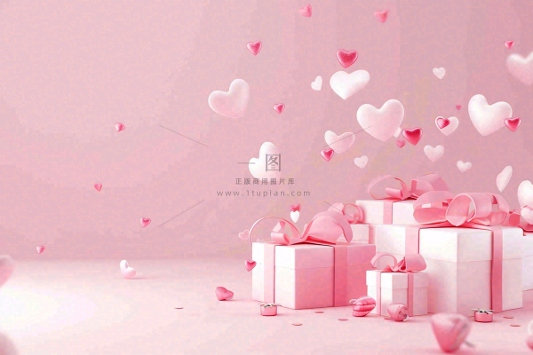 粉色爱心礼盒礼物浪漫唯美立体插画妇女节情人节七夕背景