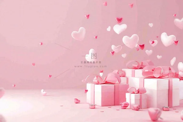 粉色爱心礼盒礼物浪漫唯美立体插画妇女节情人节七夕背景