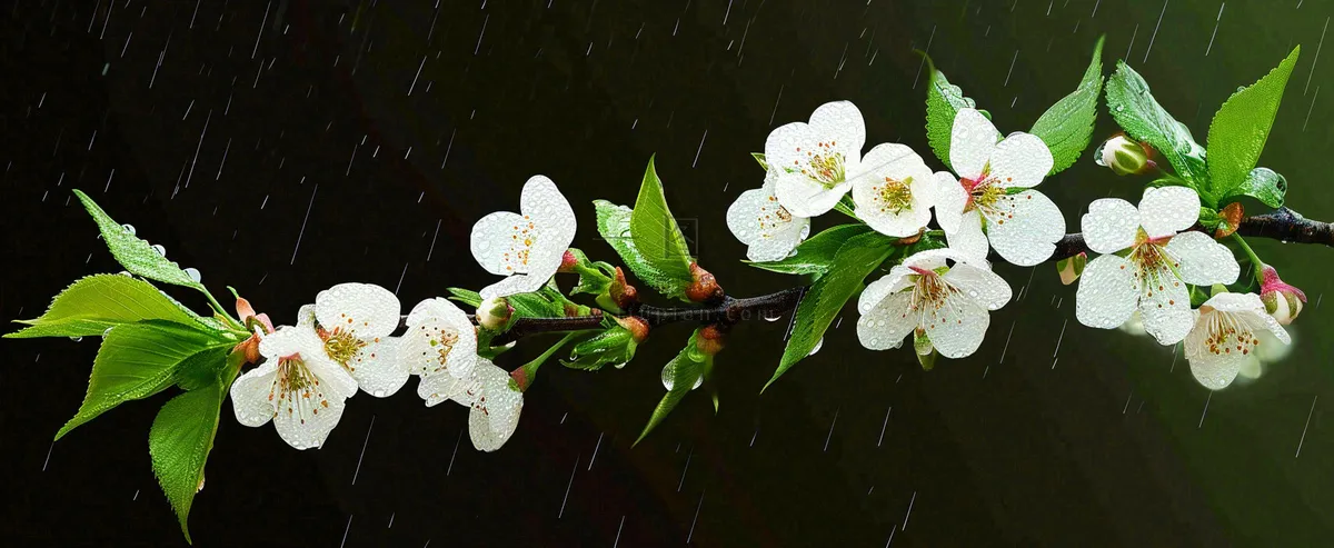 春天下雨花朵谷雨，惊蛰，雨水摄影图