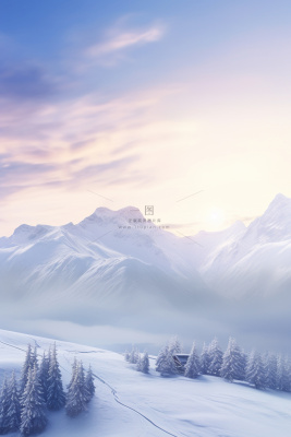 大雪浪漫雪景紫色落日雪山节气海报背景