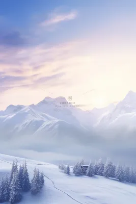 大雪浪漫雪景紫色落日雪山节气海报背景 大雪浪漫雪景紫色落日雪山节气海报背景