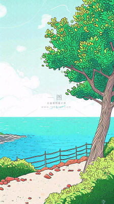 海边沙滩玩耍旅行夏日假期游玩手绘插画，可爱清新，夏至小暑大暑