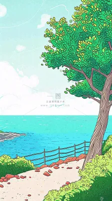 海边沙滩玩耍旅行夏日假期游玩手绘插画,可爱清新,夏至小暑大暑 海边沙滩玩耍旅行夏日假期游玩手绘插画,可爱清新,夏至小暑大暑