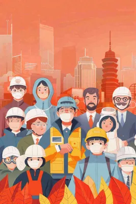卡通插画劳动节职业人物形象插画背景