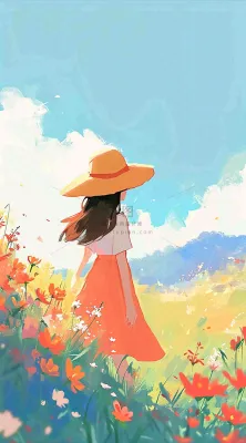 油画女孩春天踏青郊游山脉鲜花草地,春分,插画手绘 油画女孩春天踏青郊游山脉鲜花草地,春分,插画手绘