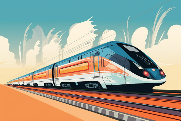 春节春运高铁轻轨列车开往回家的路科技卡通插画背景