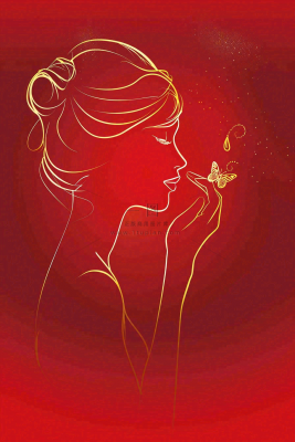 红色金线剪影女生节妇女节唯美插画背景 红色金线剪影女生节妇女节唯美插画背景