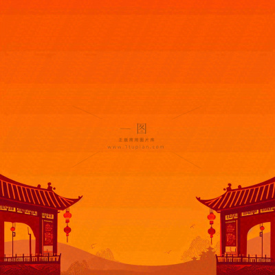 红色渐变国风建筑剪影,中国风简约 红色渐变国风建筑剪影,中国风简约