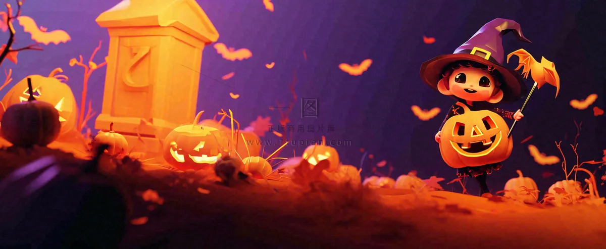 万圣节紫色黄南瓜黑色恐怖，疯狂奇幻鬼屋