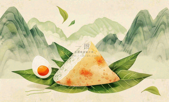 端午佳节粽子绿色青山国风插画水彩绘画背景 端午佳节粽子绿色青山国风插画水彩绘画背景