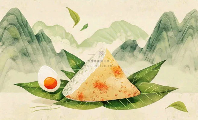 端午佳节粽子绿色青山国风插画水彩绘画背景 端午佳节粽子绿色青山国风插画水彩绘画背景