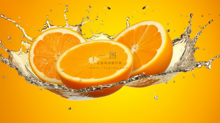 切片橙子水花水中摄影图