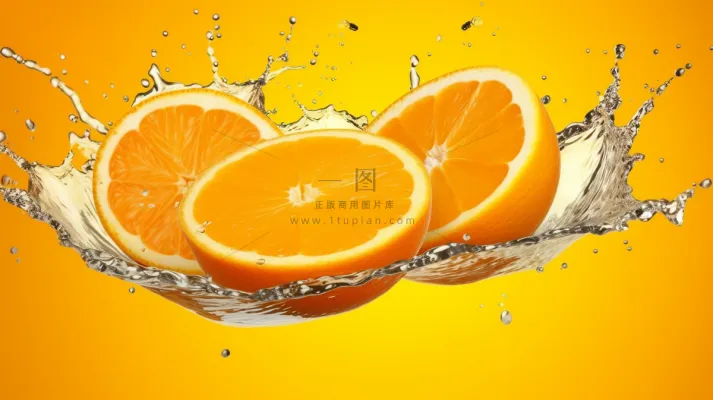 切片橙子水花水中摄影图