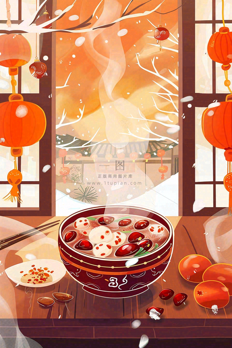 腊八粥冬季新年腊八节卡通插画背景