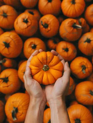 秋天秋收南瓜手捧南瓜实物摄影图