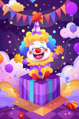 马戏团小丑表演开心紫色卡通搞怪愚人节插画背景