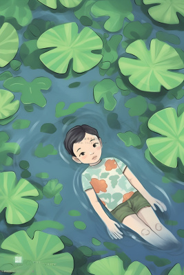 夏日玩水湖面植物荷叶睡莲插画背景 夏日玩水湖面植物荷叶睡莲插画背景