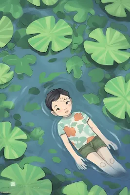 夏日玩水湖面植物荷叶睡莲插画背景 夏日玩水湖面植物荷叶睡莲插画背景