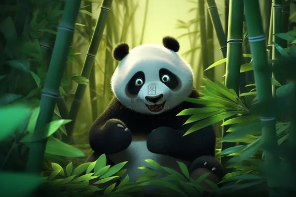 大熊猫竹林里开心可爱卡通插画背景 大熊猫竹林里开心可爱卡通插画背景