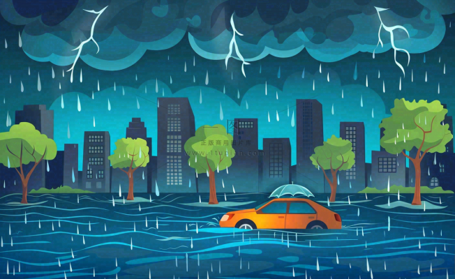 暴雨天气预警自然灾害卡通插画背景