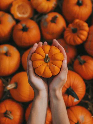 秋天秋收南瓜手捧南瓜实物摄影图