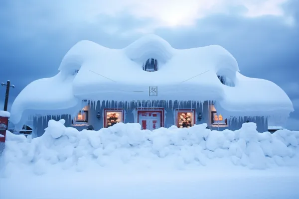 冬季白雪覆盖的房子村庄摄影图