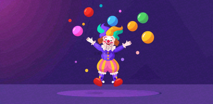 马戏团小丑表演开心紫色卡通搞怪愚人节插画背景 马戏团小丑表演开心紫色卡通搞怪愚人节插画背景