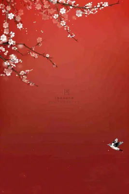 红色墙背景梅花红花鸟情人节七夕小年新年除夕背景