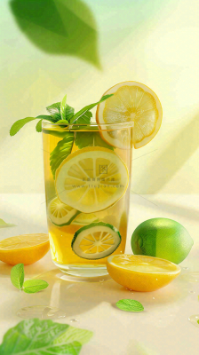 夏天冰饮柠檬茶清凉小暑大暑插画背景