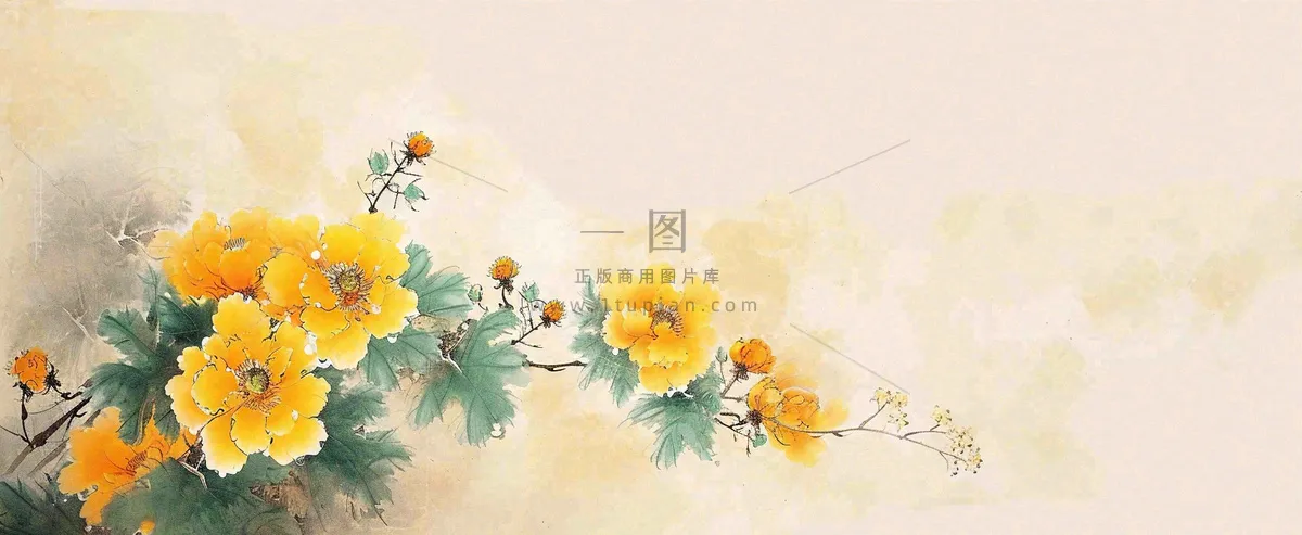 温馨纹理橙色花朵鲜花蝴蝶意境唯美渐变，中国风