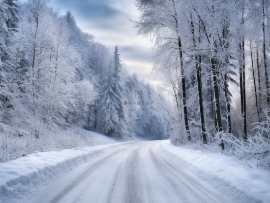 冬天大雪道路积雪两边的树木雾凇摄影图