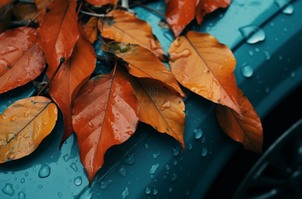 秋天落叶公路道路上摄影图