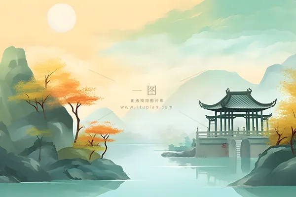 国风庭院简约清新阳光背景