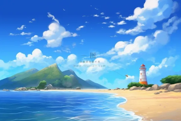 夏日阳光沙滩海浪蓝色插画背景