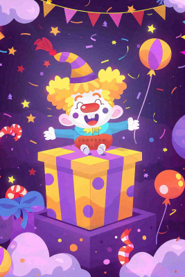 马戏团小丑表演开心紫色卡通搞怪愚人节插画背景