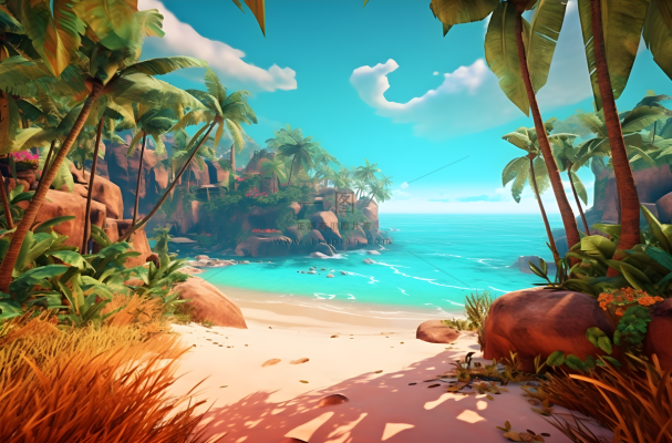 海滩，沙滩，海洋可以看到海洋热带虚幻引擎插画背景