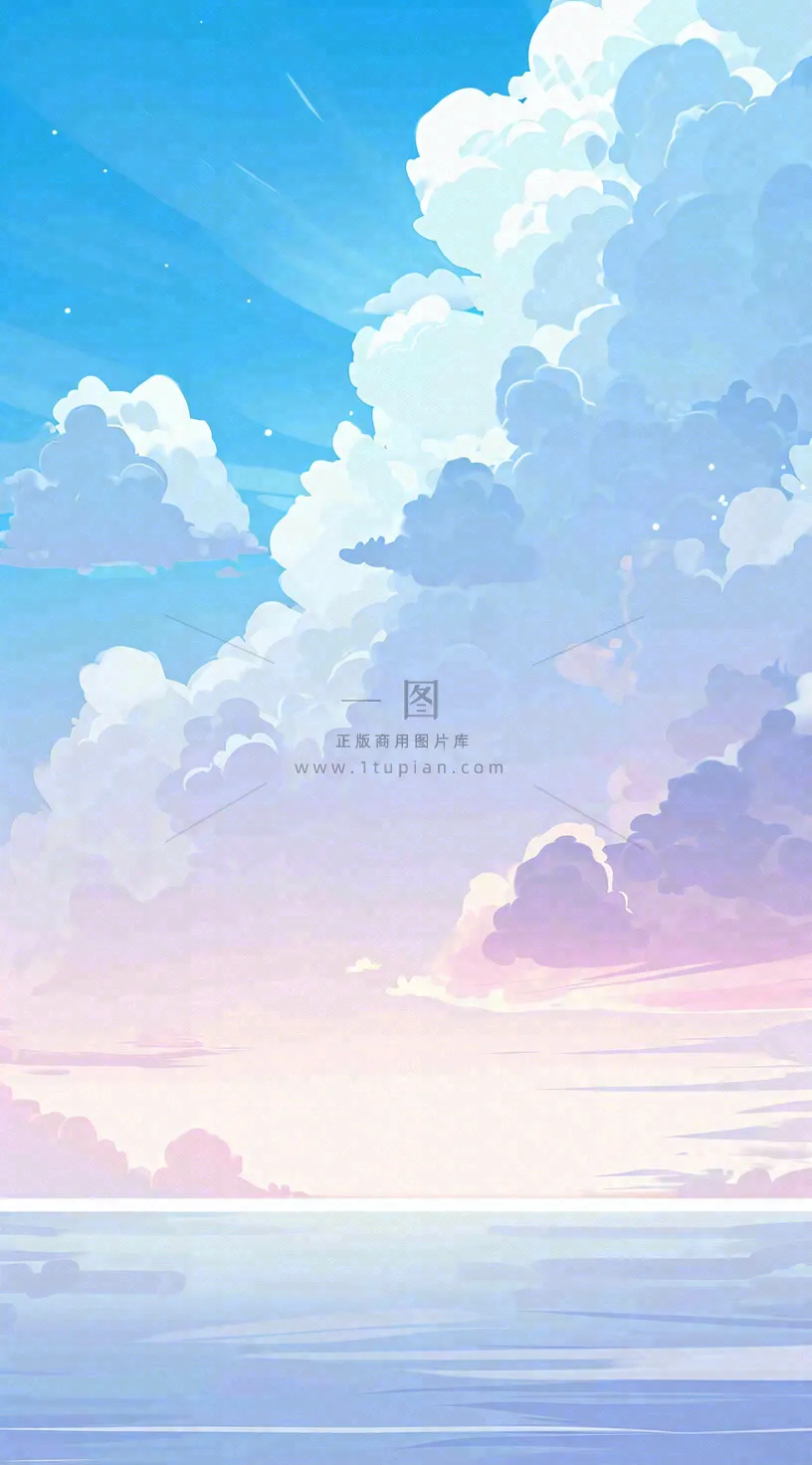 蓝紫色天空白云清新浪漫落日海上倒影