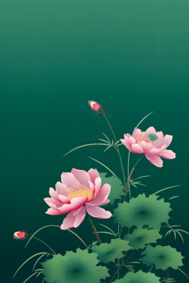 绿色高雅简约荷花国风背景 绿色高雅简约荷花国风背景